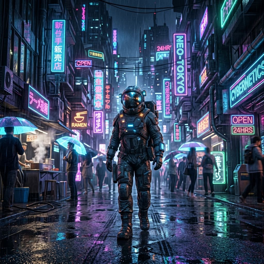 Cinematic Sci-Fi Neon Cyberpunk Walk